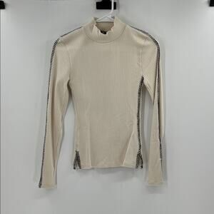 J. Crew Women's Premium rib turtleneck with whipstitch trim - Ivory/Black - XXS